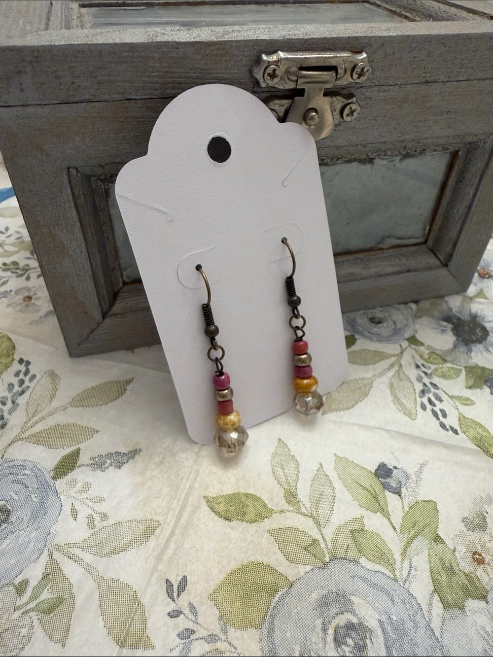 Handmade Pink and Gold Beaded Drop Earrings